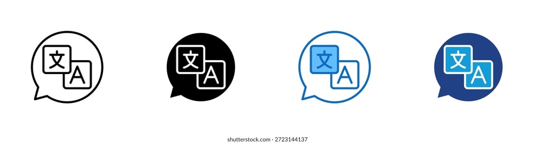 Vector de diseño de íconos de estilos múltiples - Burbuja de chat con símbolos de idiomas que representan la traducción y la comunicación multilingüe