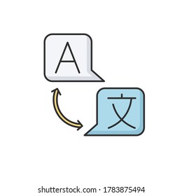 Language translation RGB color icon. Freelance interpreter. Online dictionary service. Foreign vocabulary. Simultaneous speech. International communication. Isolated vector illustration