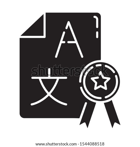 Language translation services glyph icon. Professional interpretation agency. Translator license. Certified document translation.Silhouette symbol. Negative space. Vector isolated illustration