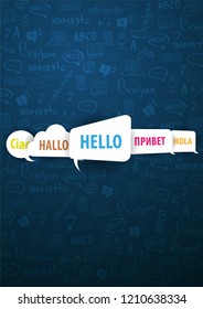 Language Translator banner with hand-draw doodle on the background. Concept of translating agency and interpreting