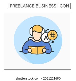 Language translator color icon.Translation services . International education course. Professional freelance interpreter.Isolated vector illustration