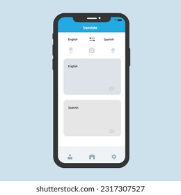 Language translator, dictionary, chat translator. Chat speech bubbles on mobile screen. App or software for online translation. Flat trendy style concept design. graphic elements, vector illustration