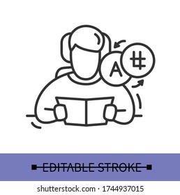 Language translator line icon.Translation services . International education course. Professional freelance interpreter.Isolated linear vector illustrations.Editable stroke
