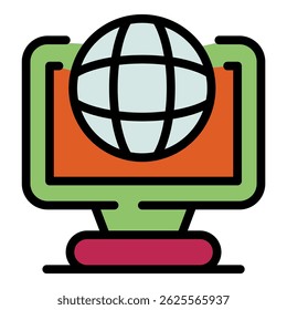 Language translator monitor icon. Outline language translator monitor vector icon color flat isolated