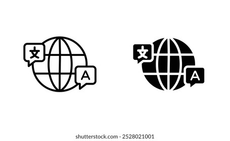 Language vector icon set in black and white color.