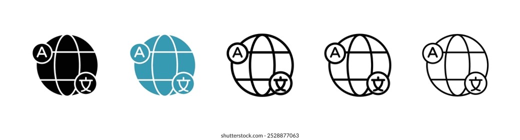 Language vector icon set in black and blue colors.