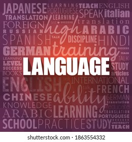 Language word cloud, education business concept background