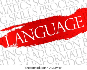 LANGUAGE. Word education collage on gray vector background