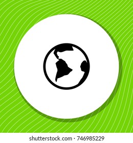 Language, world, earth, planet, globe, sphere black vector icon on white circle for user interface, web, application, app, ui and print. Simple design illustration. Green line background.