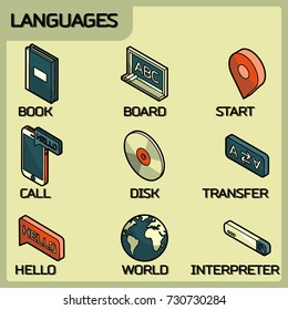 Languages color outline isometric icons
