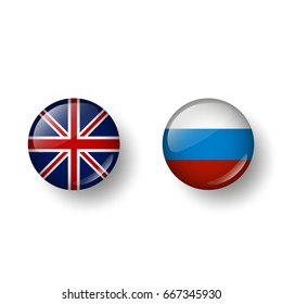 Languages English and Russian. In the form of balls with a shadow. Vector