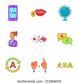 Languages icons set. Cartoon illustration of 9 languages vector icons for web