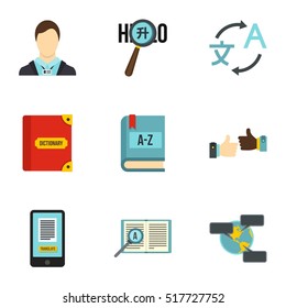 Languages icons set. Flat illustration of 9 language vector icons for web