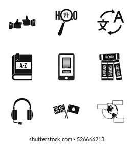 Languages icons set. Simple illustration of 9 language vector icons for web