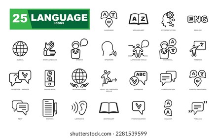 Languages ​​icons. Set includes language icons, translations, language learning and more. Perfect for a website.