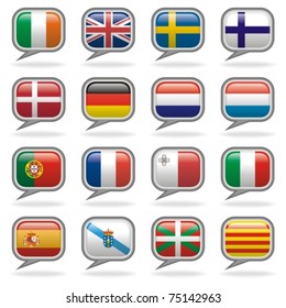 Languages Of The World - Western Europe Set. Speech icons to identify the language of your media, including subtitles, dubbed motion pictures, games, soundtracks, websites, translations and more!