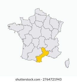 Languedoc Roussillon Region Highlighted on Administrative Map of France