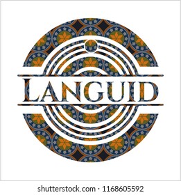 Languid arabic emblem background. Arabesque decoration.
