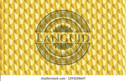 Languid gold shiny emblem. Scales pattern. Vector Illustration. Detailed.