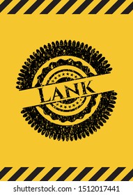 Lank black grunge emblem inside yellow warning sign. Vector Illustration. Detailed.
