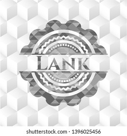 Lank grey emblem. Retro with geometric cube white background