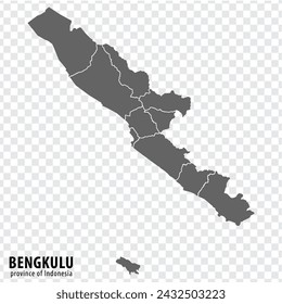 Mapa de la provincia de Bengkulu en Indonesia. Mapa de alta calidad Bengkulu con municipios en fondo transparente para el diseño de su sitio web, logotipo, aplicación, UI. República de Indonesia.  EPS10.