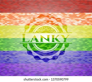 Lanky emblem on mosaic background with the colors of the LGBT flag