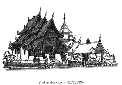 Lanna Temple sketchbook : vector illustration.