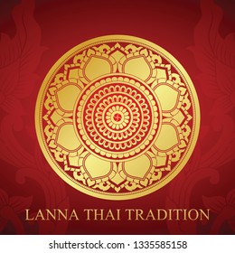 Lanna Thai Art Trandition, gold circle with north of thailand line floral (Lanna Style)