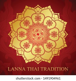 Lanna Thai Art Trandition, gold circle with north of thailand line floral (Lanna Style)