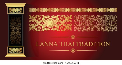 Lanna Thai Art Trandition, North Of Thailand Line Floral With
Pillar (Lanna Style)