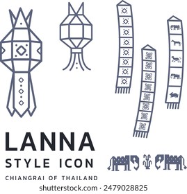 Lanna-style decoration with a vector icon of a 'Tung' flag created as a contemporary cultural symbol