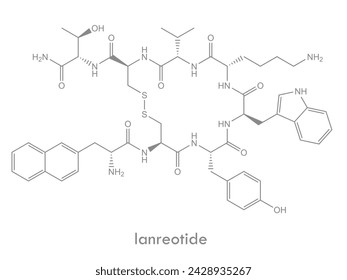 Lanreotide structure. Molecule of long acting analogue of somatostatin, used in the management of acromegaly.