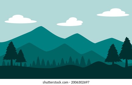 Lanscape background vector with mountain and trees for decoration or poster background.