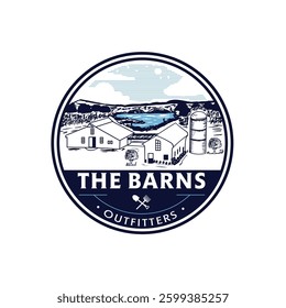 Lanscape Barns logo vector lodge house illustration design outdoor adventure lake scene