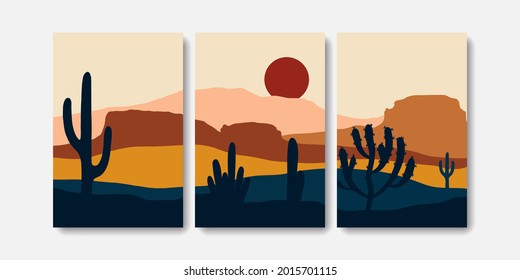 Landschaft mit Kakteen-Sonne und Gebirgswand