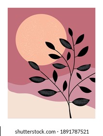 Lanscape With Floral Element And Mountains. Vector Illustration