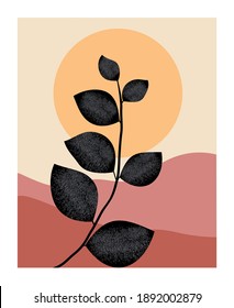 lanscape with floral element and mountains. Vector illustration