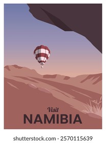 lanscape illustration  Mountain at sunset with hot air ballon. vector illustration for travel poster with flat style.