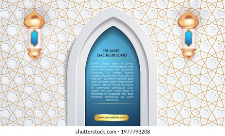 lanscape Islamic white gold patern background for eid and hajj banner template