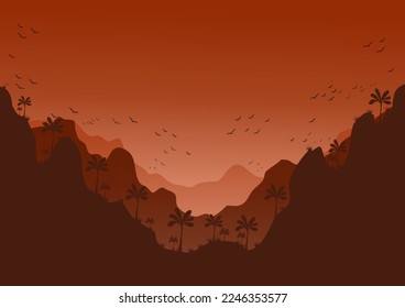 Lanscape mountains sunset vector wallpaper