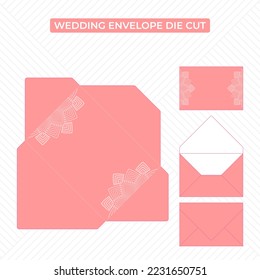 Lanscape wedding envelope die cut template with sample ornament