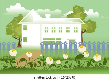 lanscape with a white cottage