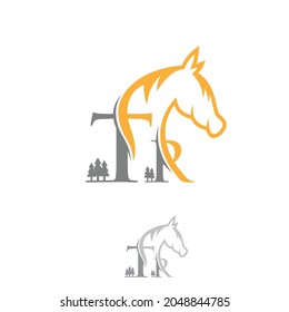 Lansdcape desing letter TR with horse. Vector graphic icon animal. Vector illustration EPS.8 EPS.10