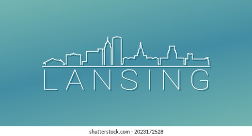 Lansing, MI, USA Skyline Linear Design. Flat City Illustration Minimal Clip Art. Background Gradient Travel Vector Icon.