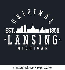 Lansing, MI, USA Skyline Original. A Logotype Sports College and University Style. Illustration Design Vector.