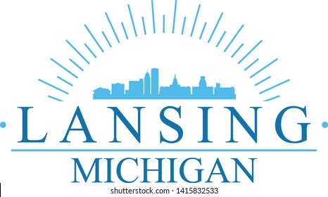 Lansing Michigan. Banner Design. City Skyline. Silhouette Vector. Famous Monuments.
