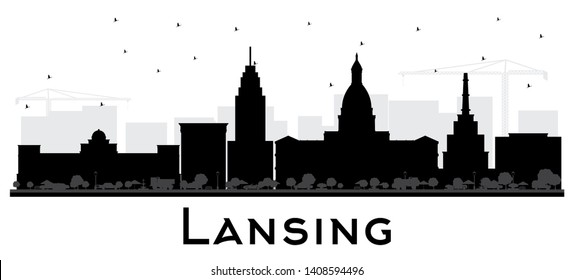 Lansing Michigan City Skyline Silhouette with Black Buildings Isolated on White. Vector Illustration. Business Travel and Concept with Historic Architecture. Lansing USA Cityscape with Landmarks.