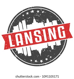 Lansing Michigan Round Travel Stamp Icon Skyline City Design Seal badge Illustration.