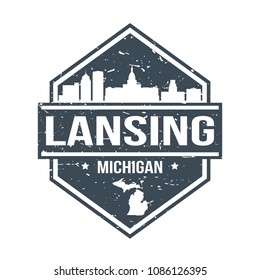 Lansing Michigan Travel Stamp Icon Skyline City Design Tourism